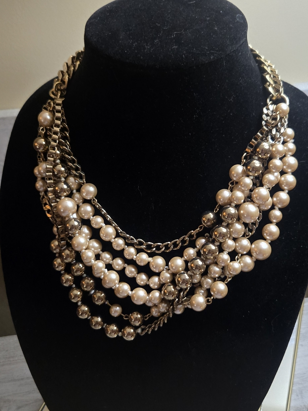 Rare Stella and Dot Gold Multi-Strand Pearl Necklace - Elegant Cream Pearls